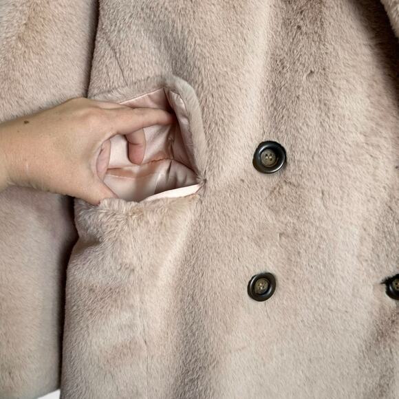 Free People Apricot Kate Faux Fur Double Breasted Overcoat Women's Size L - Picture 6 of 11